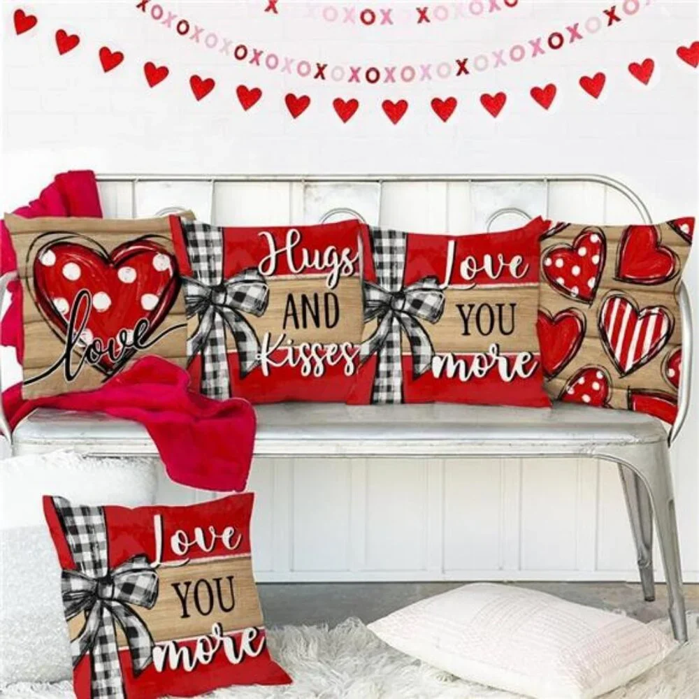 Valentine's Day Love You More Hugs and Kisses Throw Pillow Covers 18x18